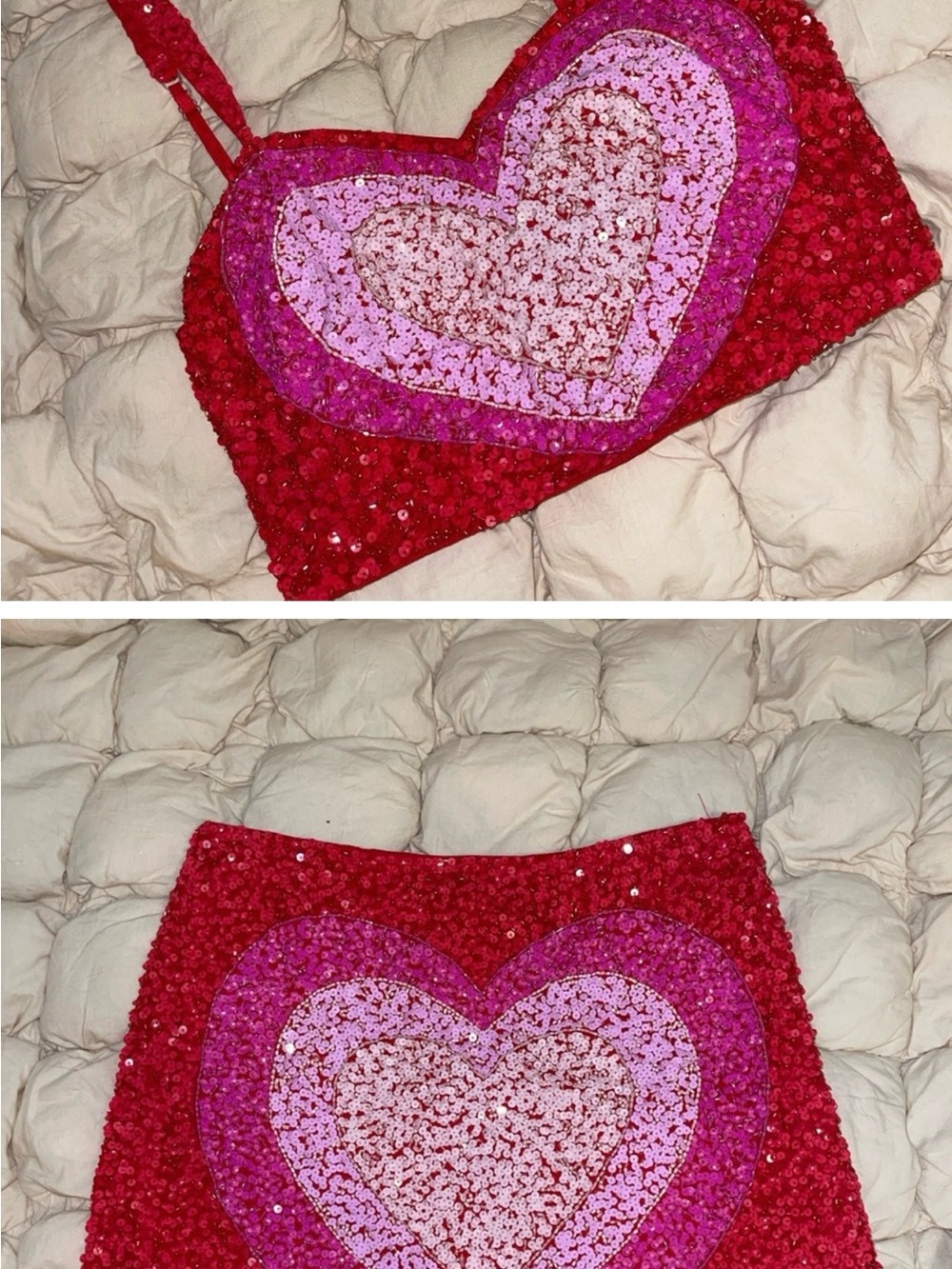 ASOS Lace & Beads Pink and Red Heart Sequin Two Piece Set 🩷❤️